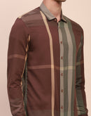 Camla Barcelona Stripe Print Moss Green Cotton Shirt