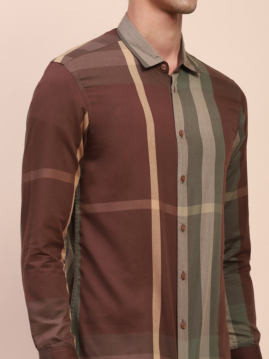 Camla Barcelona Stripe Print Moss Green Cotton Shirt