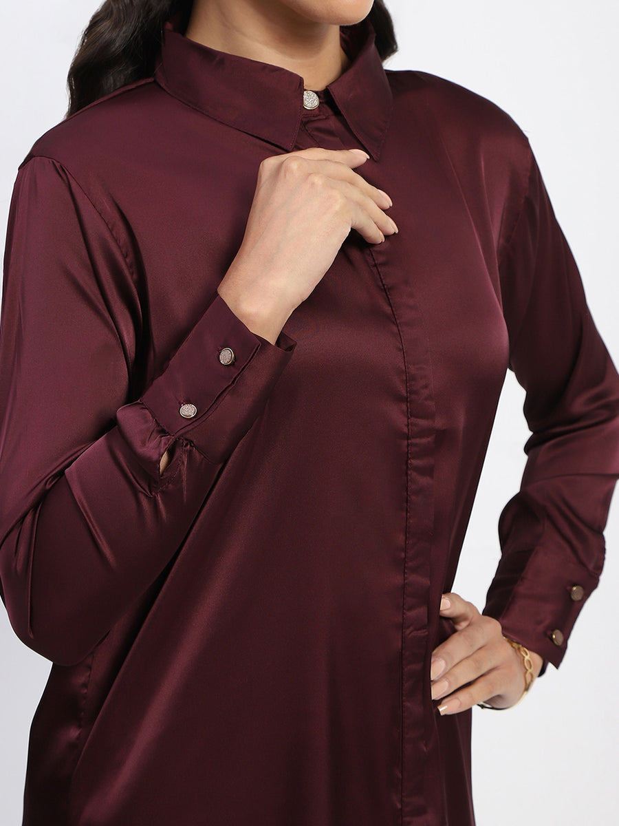 Madame Button Down Long Wine Shirt