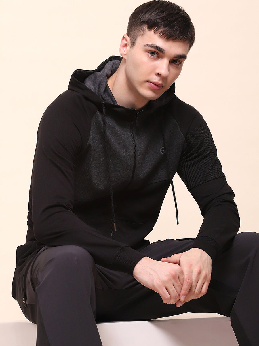 Camla Barcelona Cotton Color Blocked Black Zipper Sweatshirt