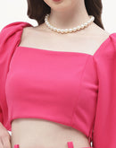 Madame Square Neck Hot Pink Balloon Sleeve Crop Top