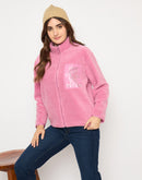 Madame Taffeta Patch Zipped Pink Fur Sweatshirt