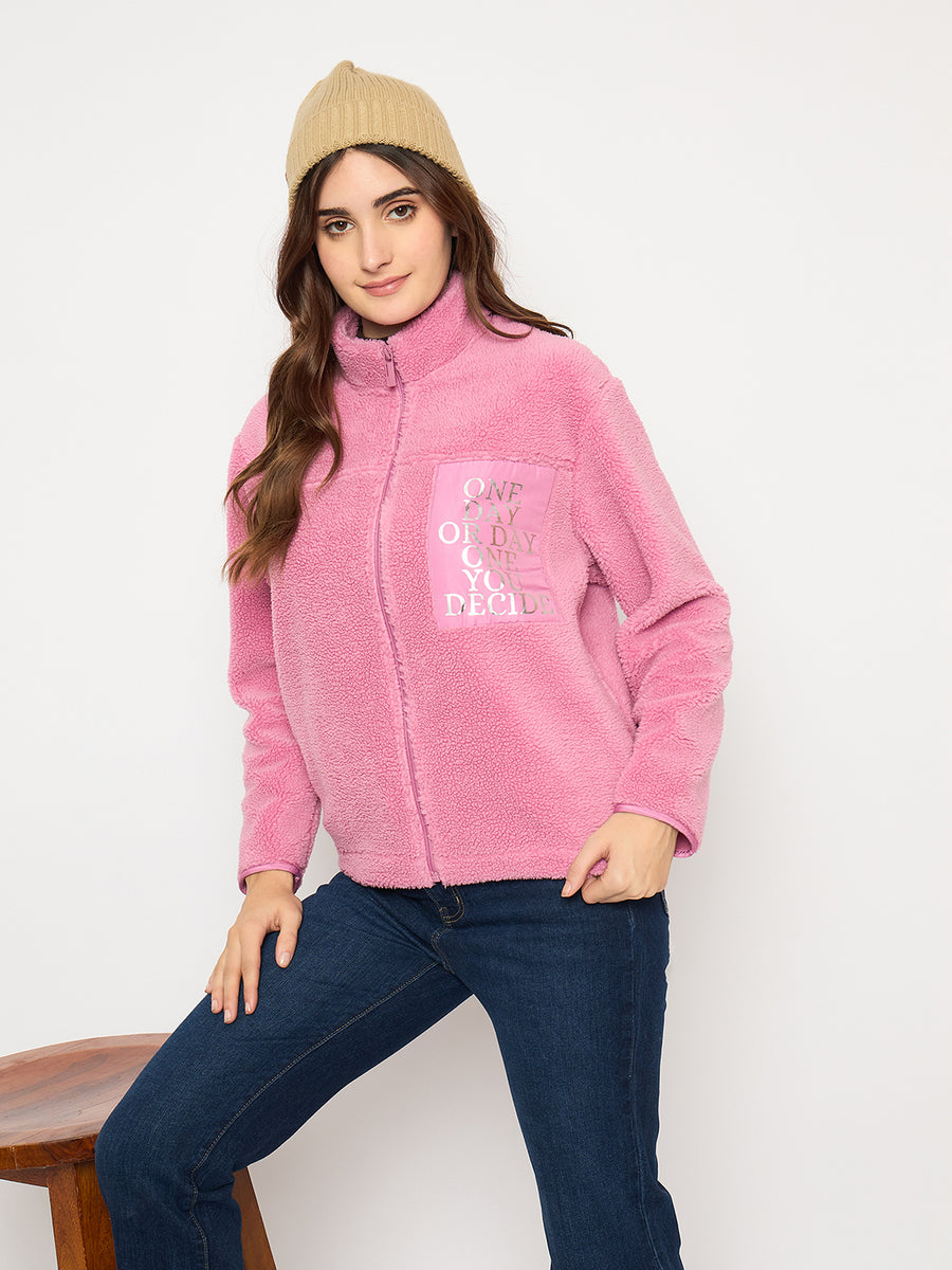 Madame Taffeta Patch Zipped Pink Fur Sweatshirt