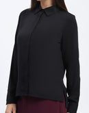 Madame Button Down Solid Black Shirt