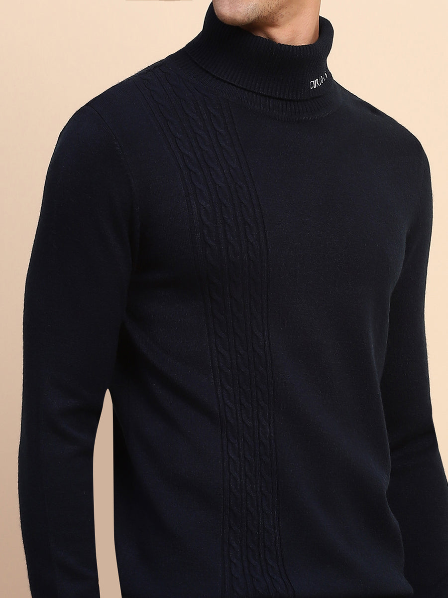 Camla Barcelona Cable Knit Turtleneck Navy Sweater