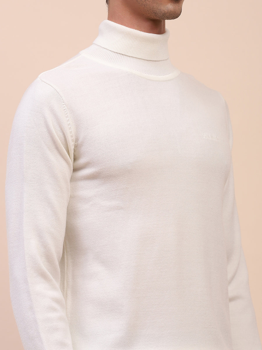 Camla Barcelona High Neck Solid White Sweater