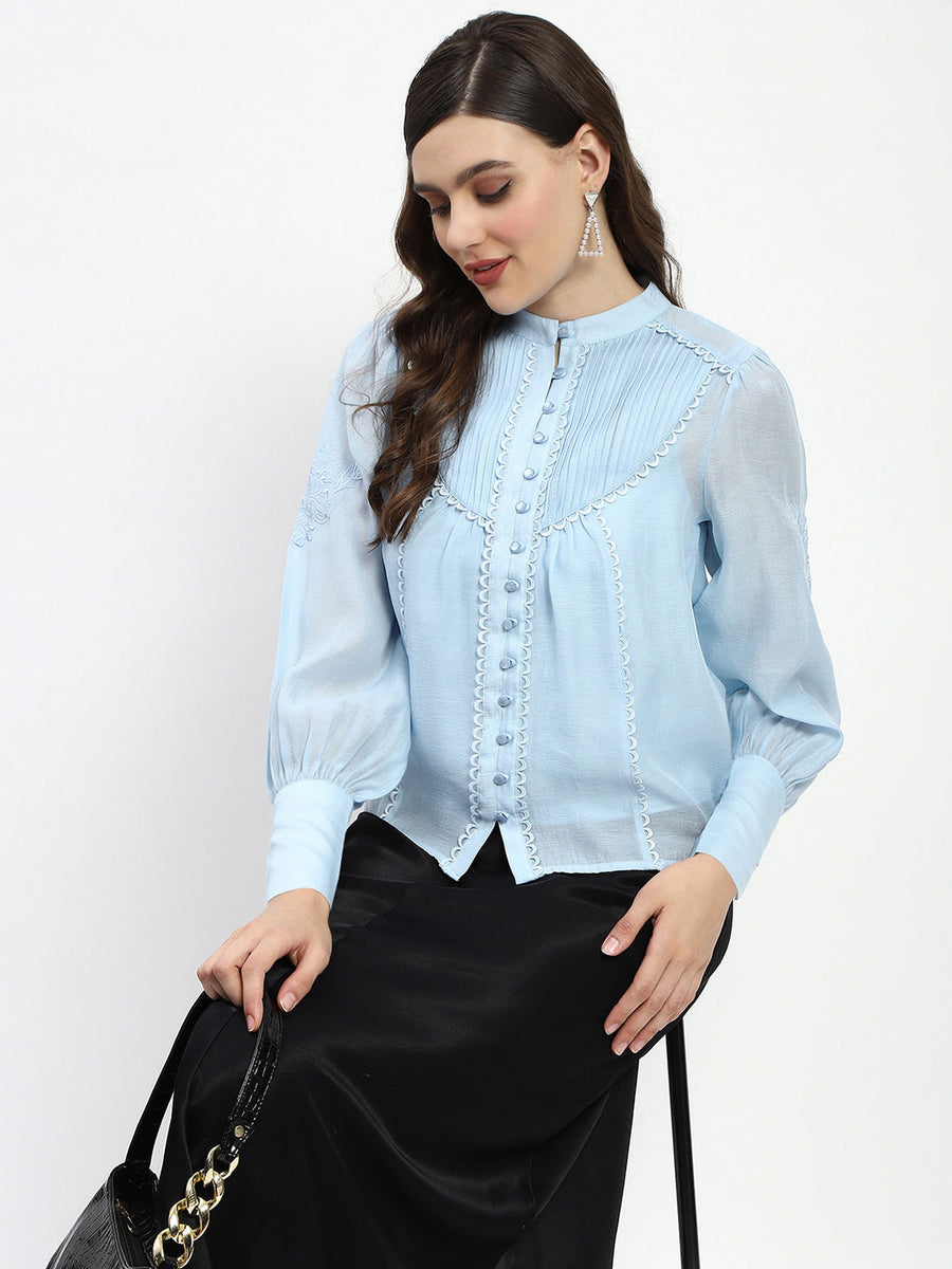 Madame Bridgerton Lacework Sky Blue Nylon Shirt