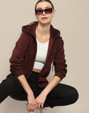 Madame Geometric Print Zipped Wine Hooded Sweatshirt