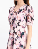 Madame Floral Print Puff Sleeve Mauve Mini Rayon Blend Dress