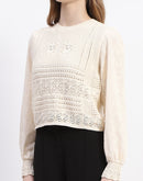 Madame Crochet Knit Beige Cotton Top