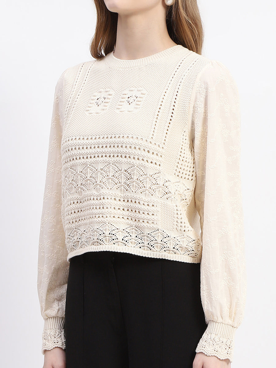 Madame Crochet Knit Beige Cotton Top