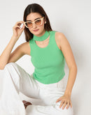 Madame Green Ribbed Sleeveless Cutout Sweater