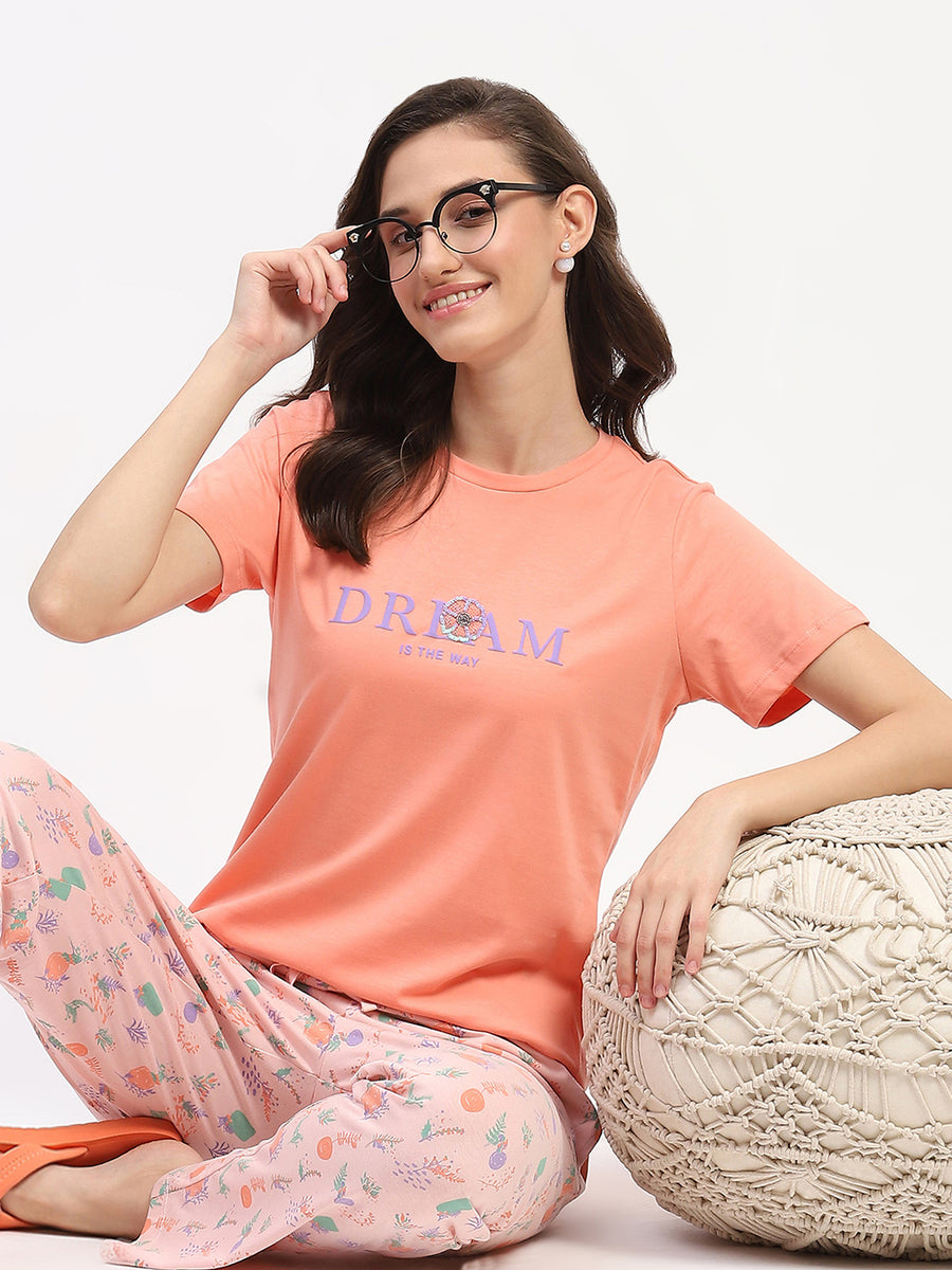 mSECRET Peach "Dream at the Sky" Graphic Pajama Set with Printed Pants