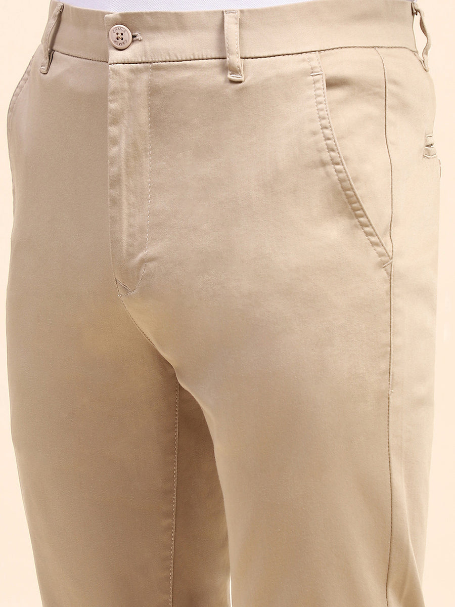 Camla Barcelona Solid Khaki Straight Fit Trousers