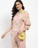 Madame Floral Print Cotton And Linen Peach Co-Ord Set