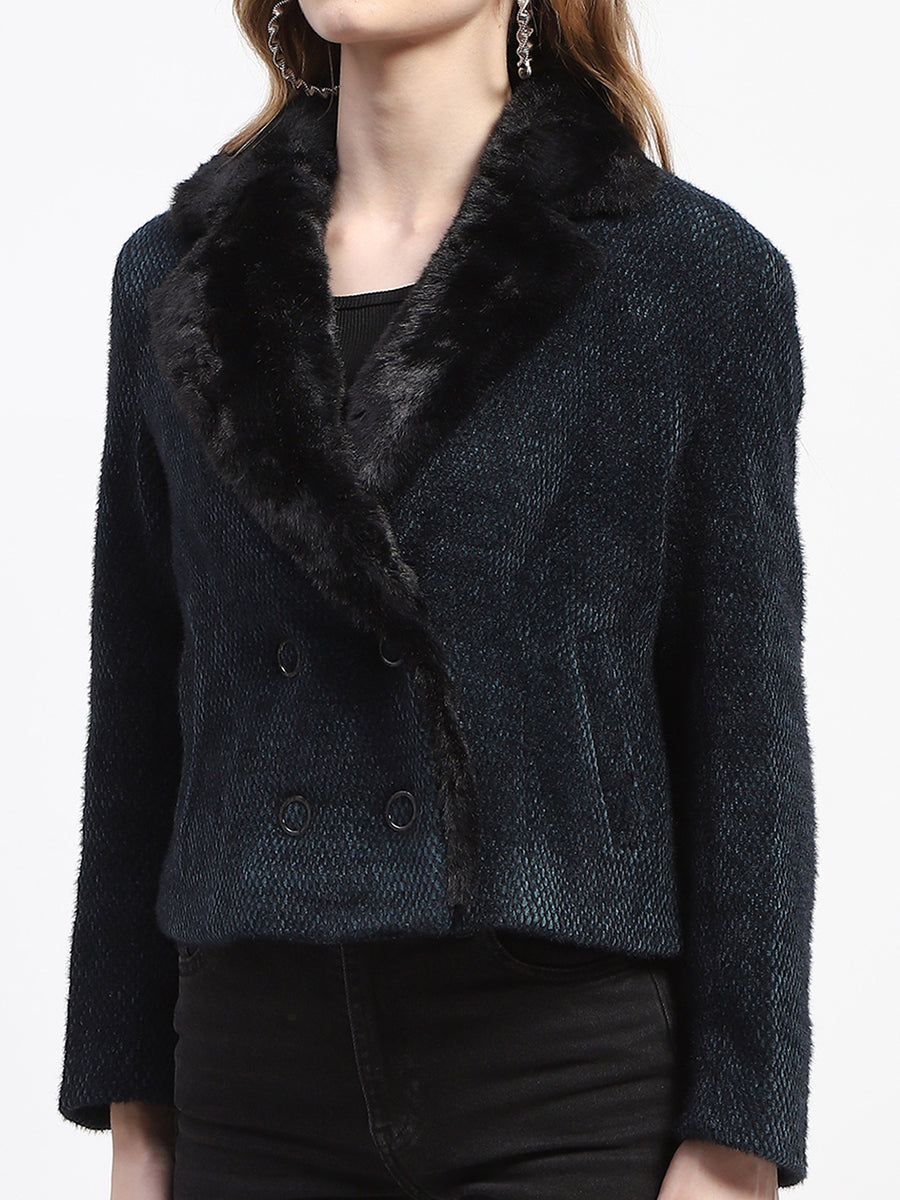 Madame Teal Fur Lapel Notch Coat