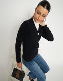 Madame V Neck Solid Black Cardigan