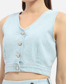 Madame V-Neck Light Blue Denim Crop Top