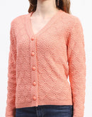 Madame Peach Cable Knit Button-Up Cardigan