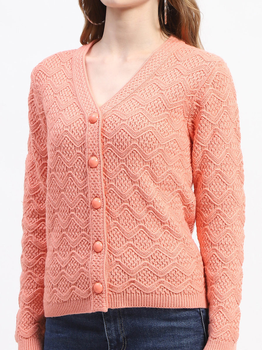 Madame Peach Cable Knit Button-Up Cardigan