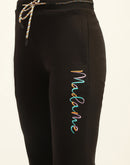 Madame Typography Print Solid Black Cotton Track Bottom