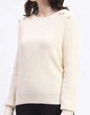 Madame Button Detailed Solid Beige Knitted Sweater