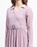 Madame Pleated Cotton Blend Mauve Shirt Dress