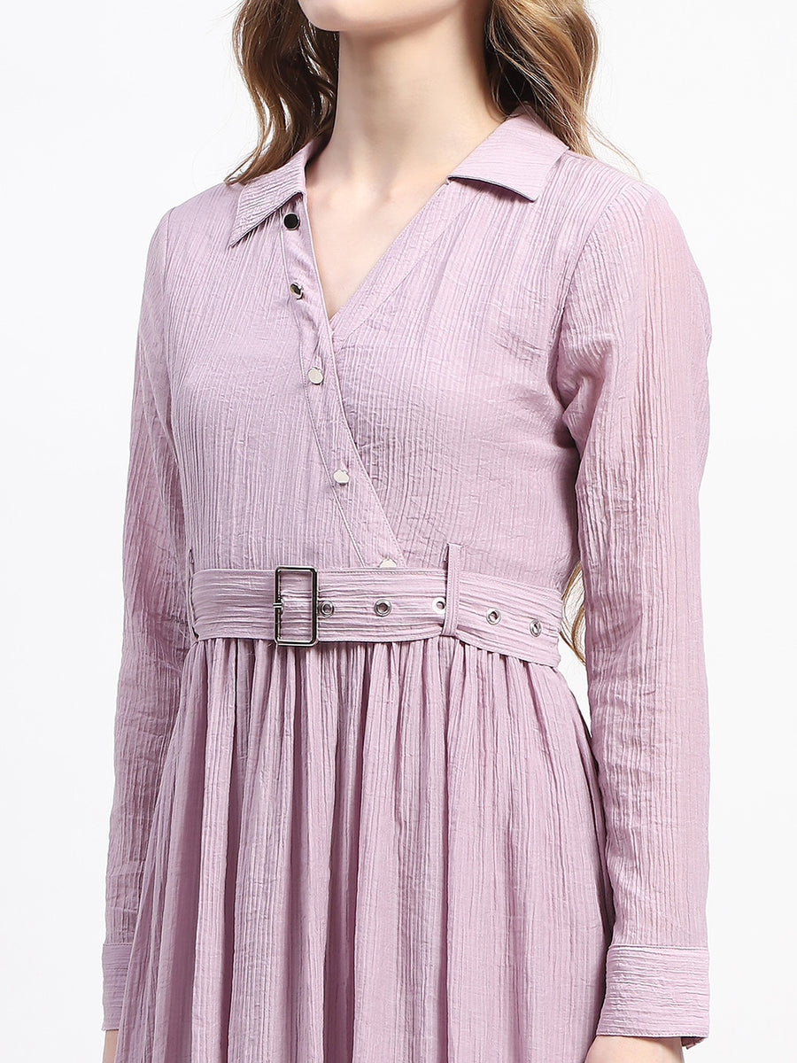 Madame Pleated Cotton Blend Mauve Shirt Dress