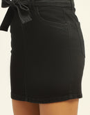 Madame Belted Black Denim Mini Skirt