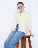 Madame Self Design Crew Neck Off White Cardigan