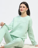 mSECRET Cotton Blend Textured Top and Bottom Green Night Suit