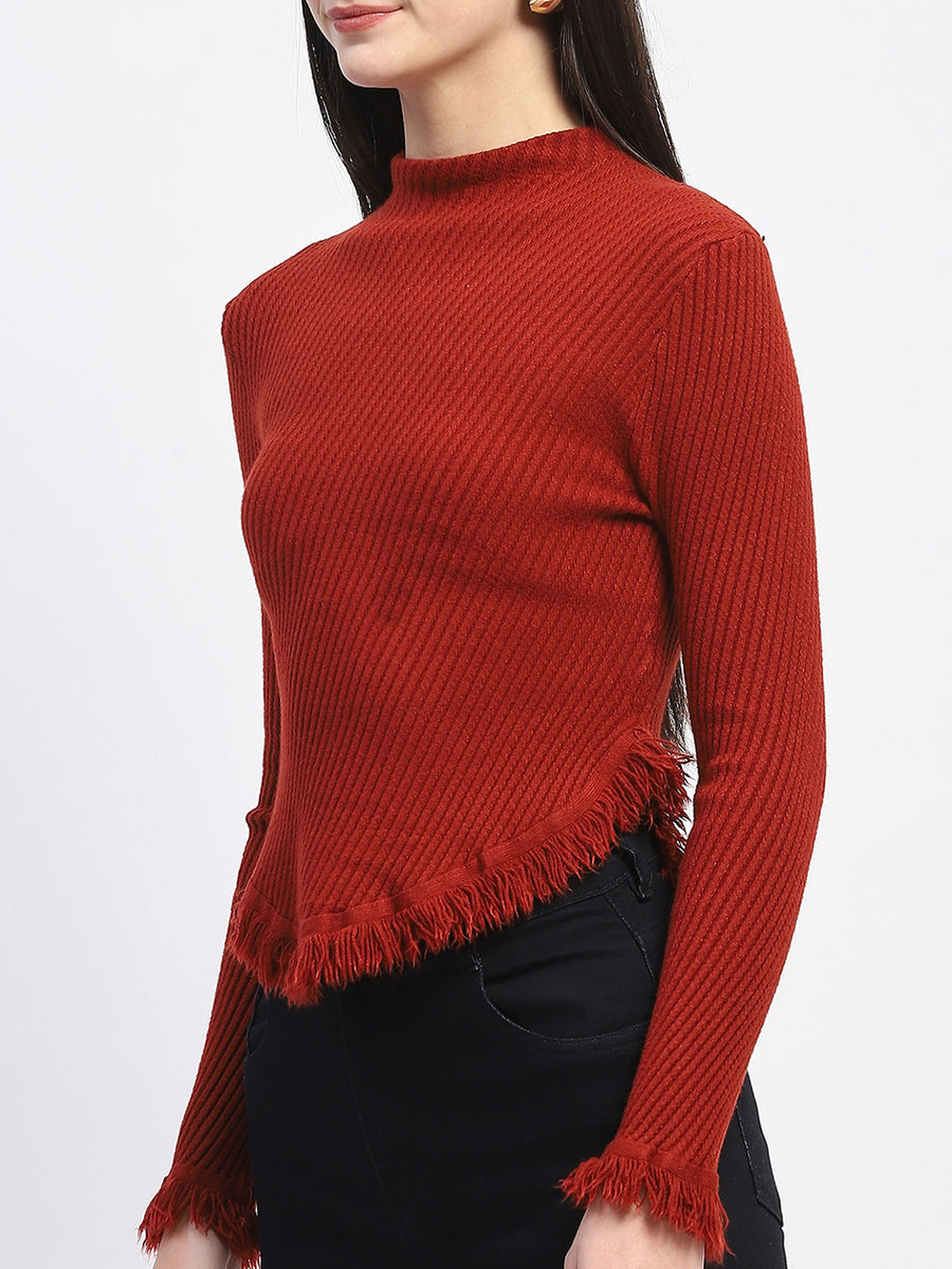 Madame Fur Cuffs and Hem Rust Red Sweater