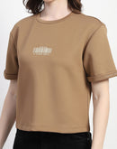 Madame Crew Neck Beige Crop T-Shirt