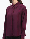 Madame Frayed Detailing Cuff Sleeve Plum Shirt