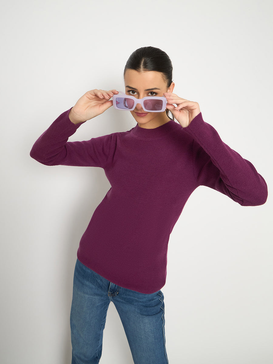 Madame Mock Neck Solid Purple Skeeve