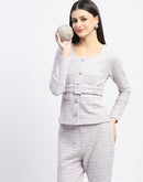 Madame Knitted Buttoned and Belted Top and Bottom Lavender Co-ord Set