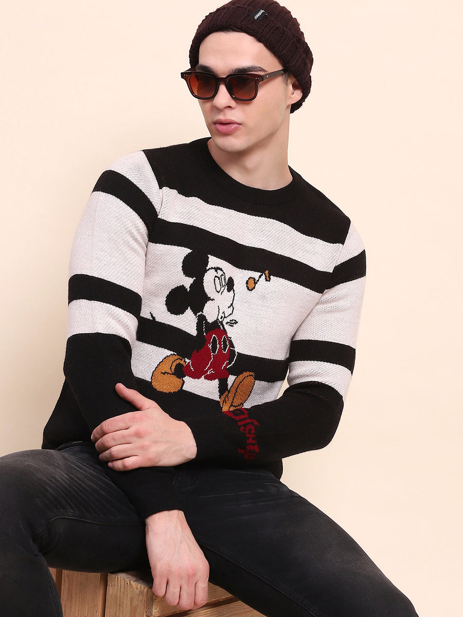 Camla Barcelona Striped Disney Printed Black Sweater