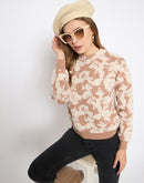 Madame Printed Crew Neck Beige Sweater