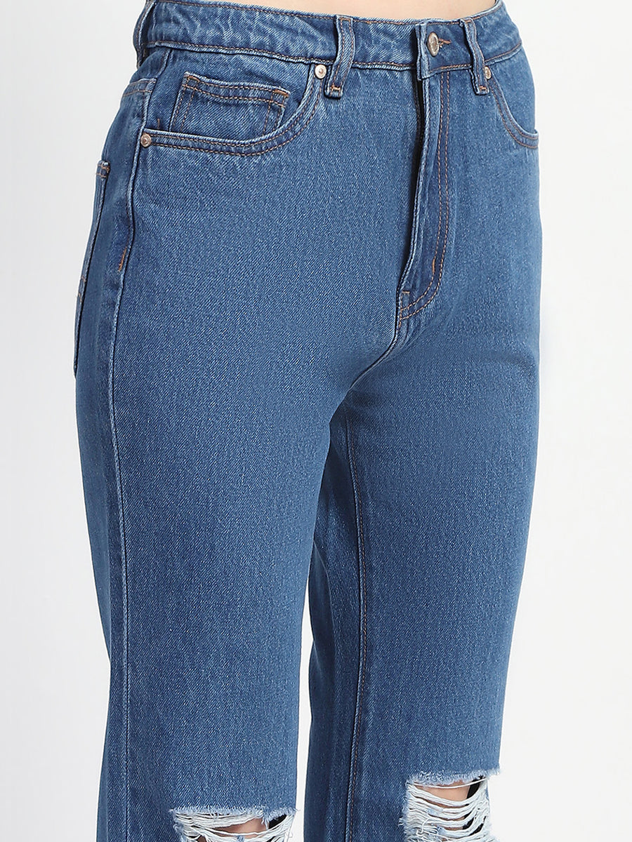 Madame Blue Ripped Flared Denim