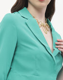 Madame Ruched Sleeve Jade Green Lapel Collar Crop Blazer