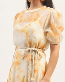 Madame Tie Dye Belted  Orange Rayon Blend Mini Dress