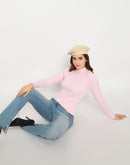 Madame Turtle Neck Full Sleeve Pink Sweater