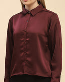 Camla Barcelona Solid Maroon Satin Shirt