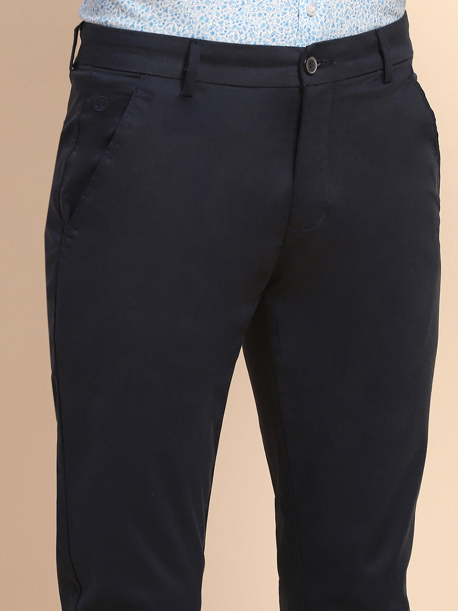 Camla Barcelona Solid Cotton Slash Pocket Navy Trouser