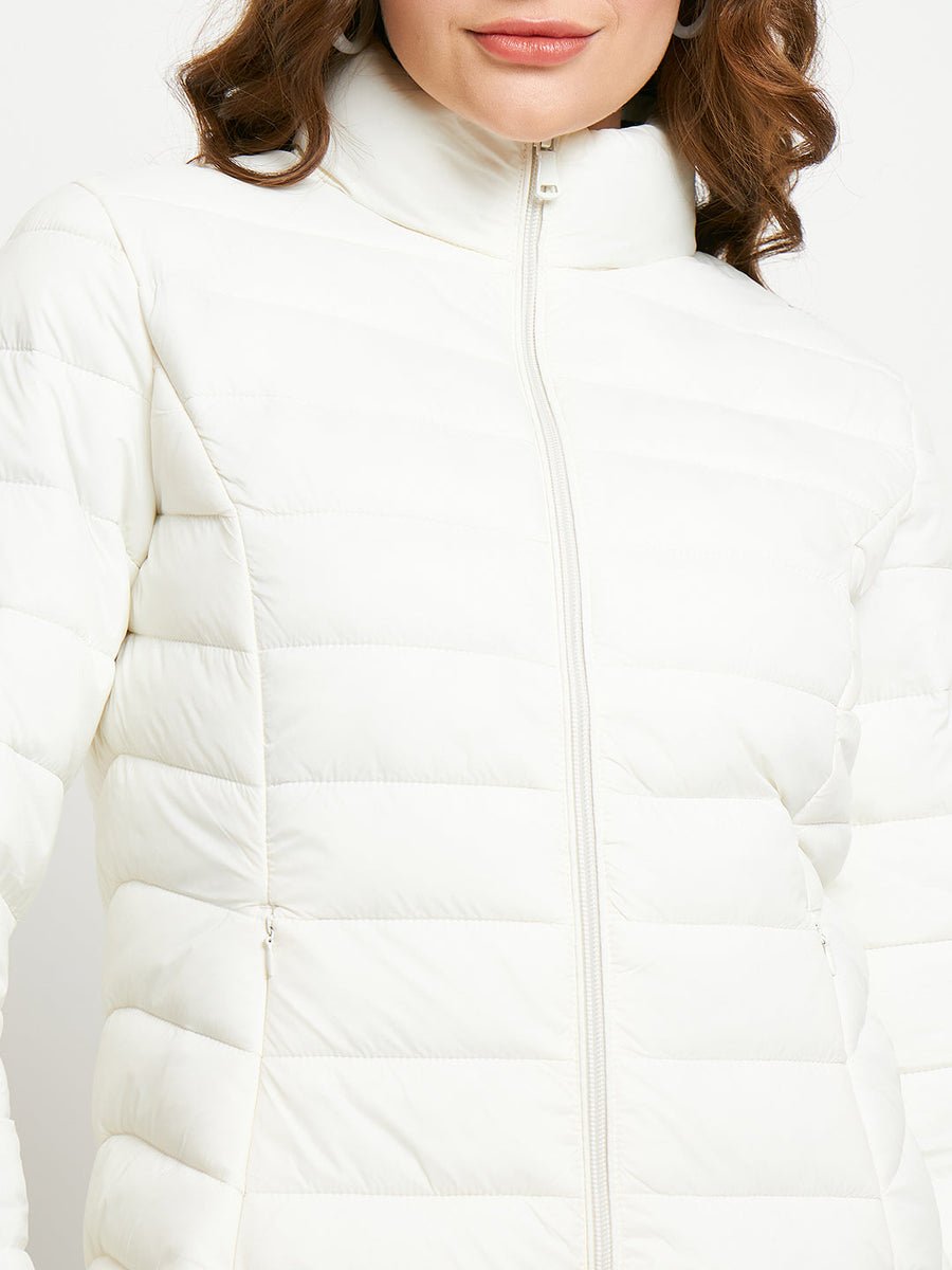 Madame Solid Off-White Quilted Jacket