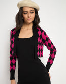 Madame Geometric Print Shrug and Solid Dress Magenta Ensemble