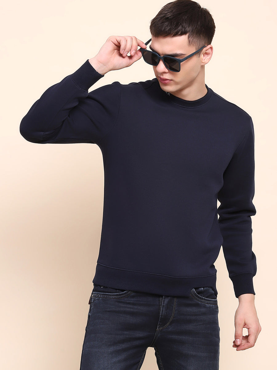 Camla Barcelona Cotton Solid Navy Blue Sweatshirt