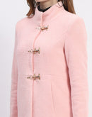 Madame Pink Mandarin Neck Full Sleeve Long Coat