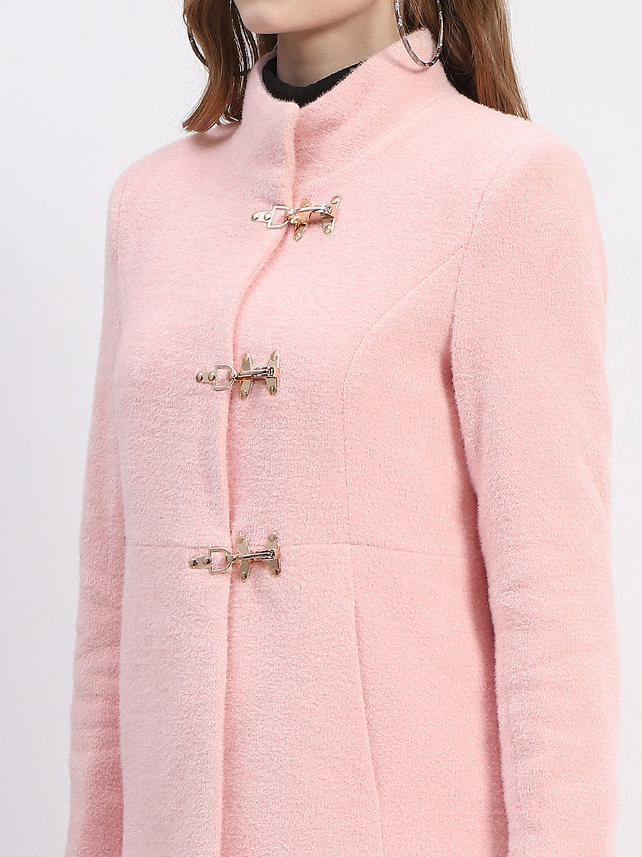 Madame Pink Mandarin Neck Full Sleeve Long Coat