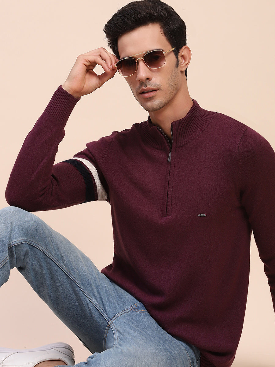 Camla Barcelona Zipped Mock Neck Purple Sweater